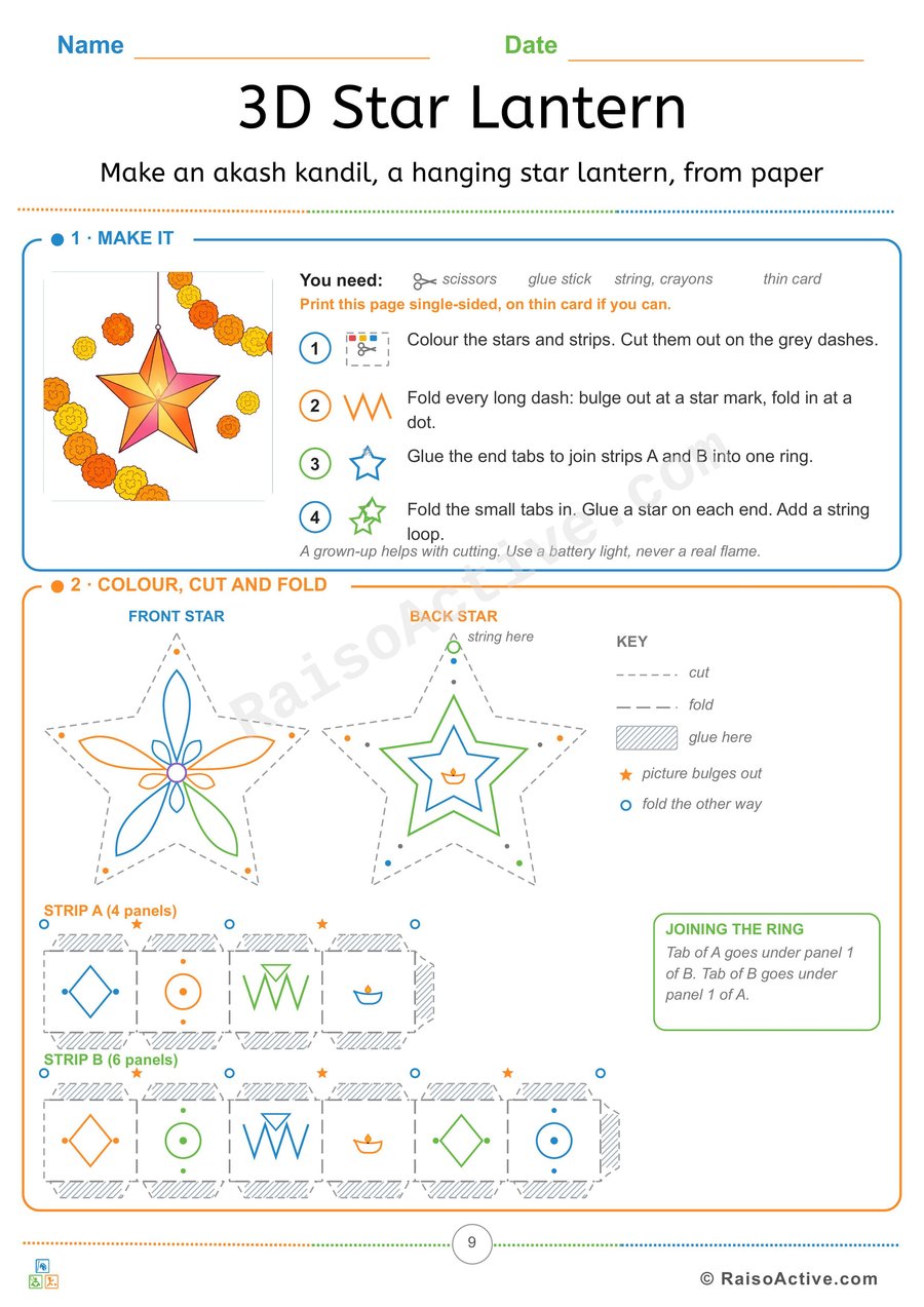 3D Diwali Star Lantern Craft for Kids | Printable | RaisoActive