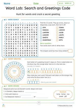 Diwali Word Search and Secret Greeting Code | RaisoActive